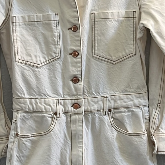 Zara - Beige Denim Jumpsuit Size Medium - Picture 6 of 10